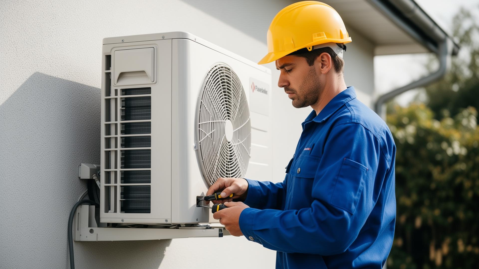 Technicien installant une pompe à chaleur à Dijon